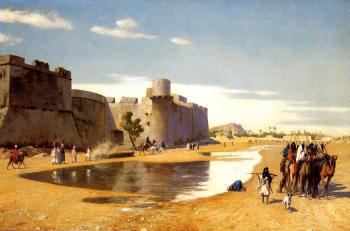 讓 萊昂 傑羅姆 An Arab Caravan outside a Fortified Town, Egypt 讓 萊昂 傑羅姆 An Arab Caravan outside a Fortified Town, Egypt